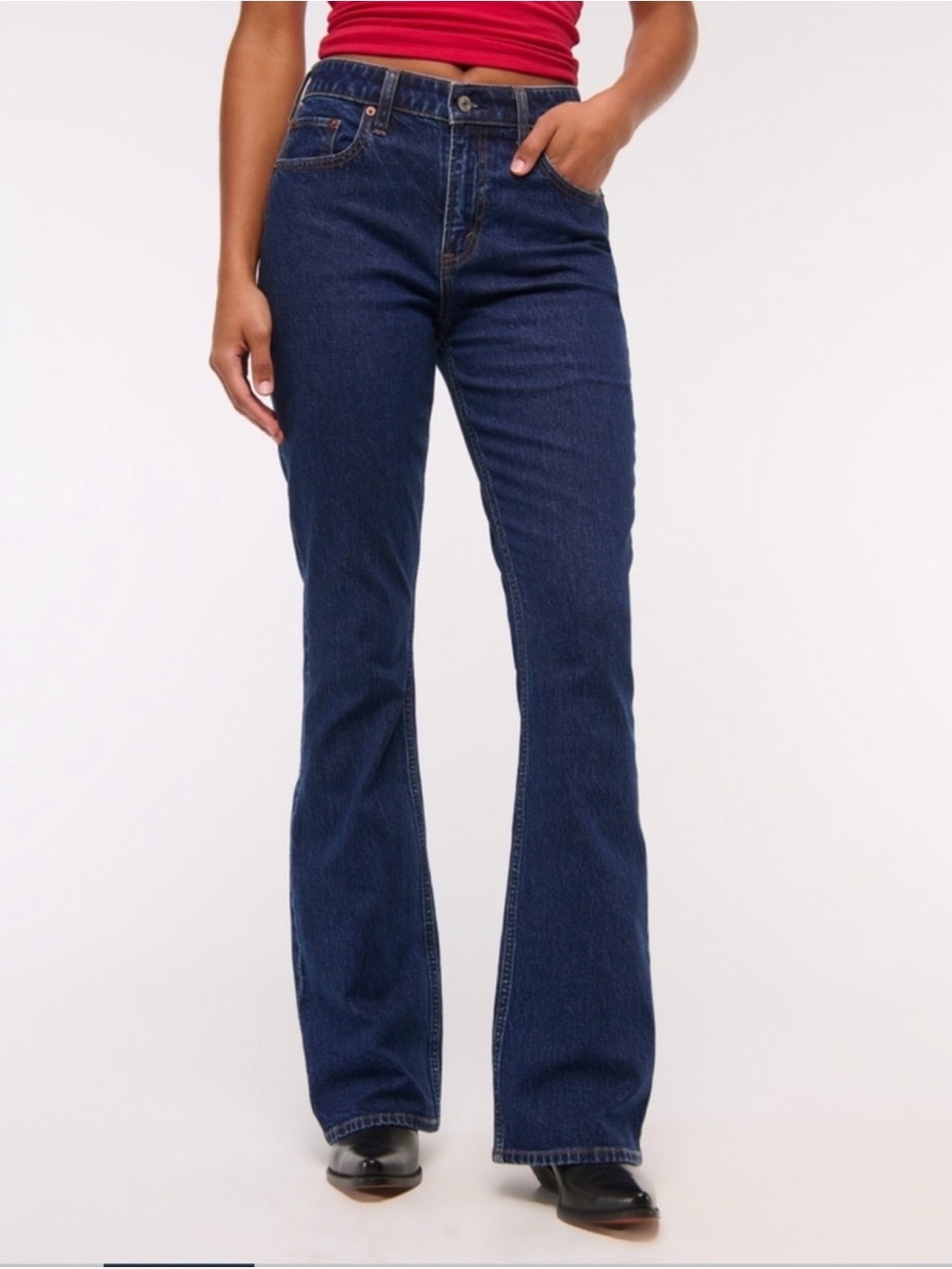Abercrombie & Fitch Curve Love Mid Rise Bootcut Jeans Dark Wash Short 25
